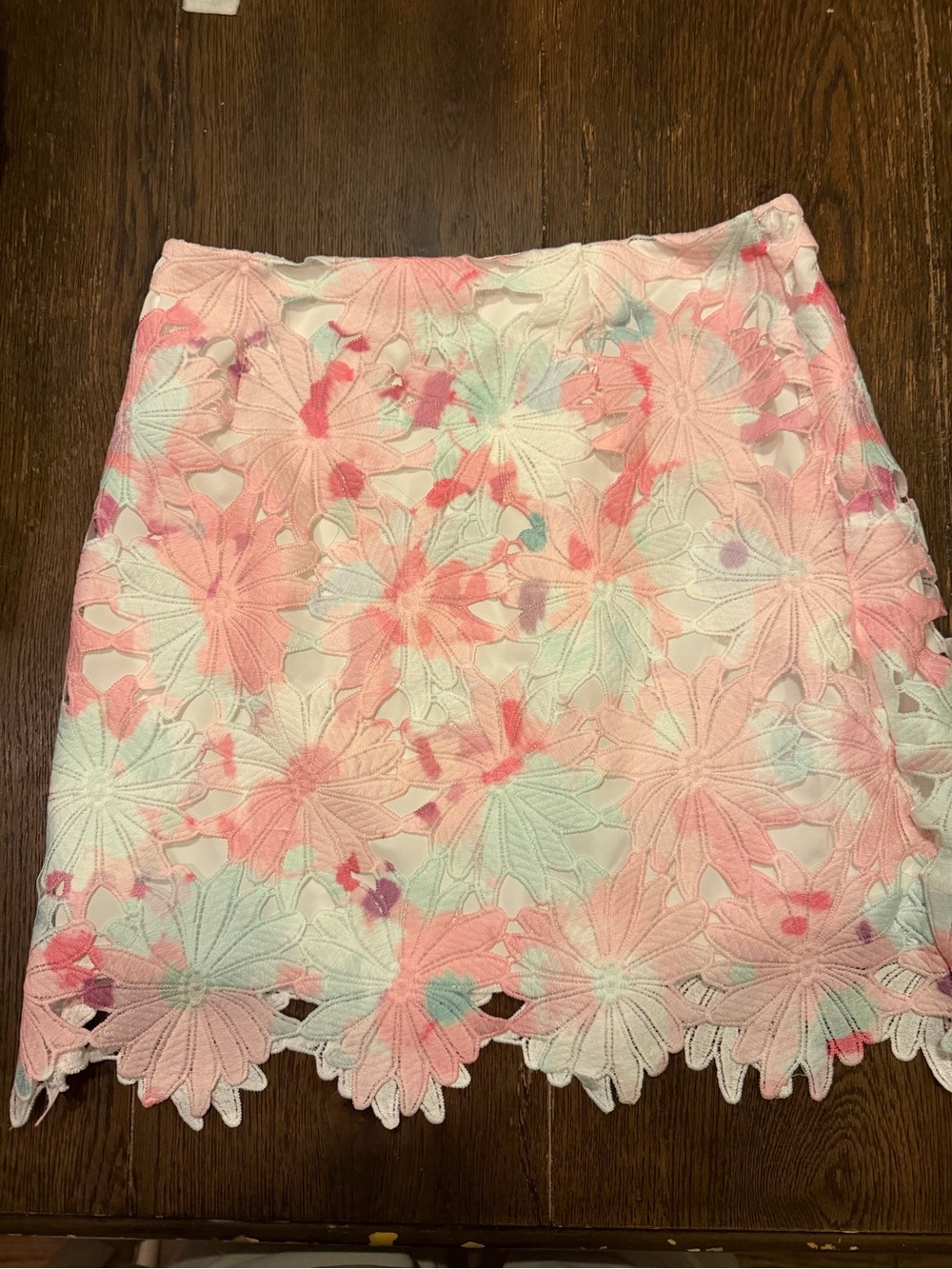 SHEIN Pastel Pink Floral Lace Mini Skirt with Mint Accents